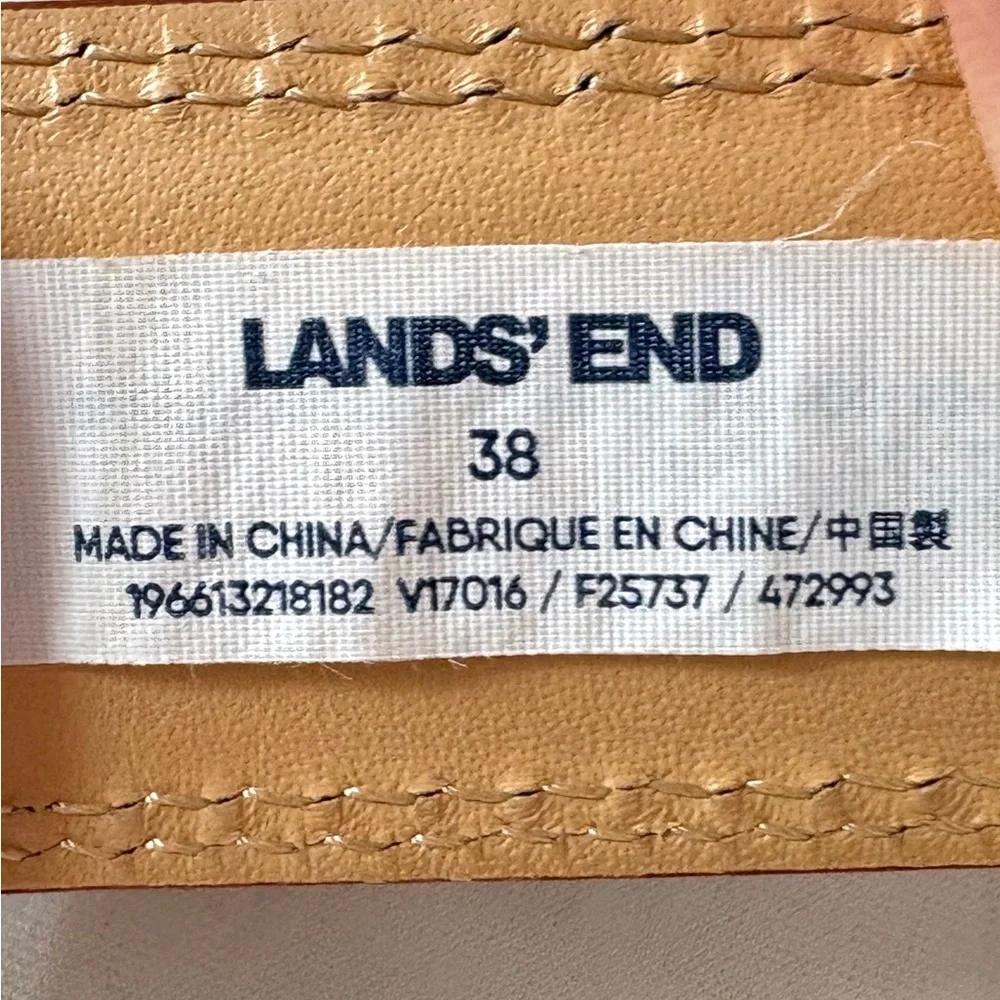 Lands' End Men's Tan Leather Belt with Gold Buckle